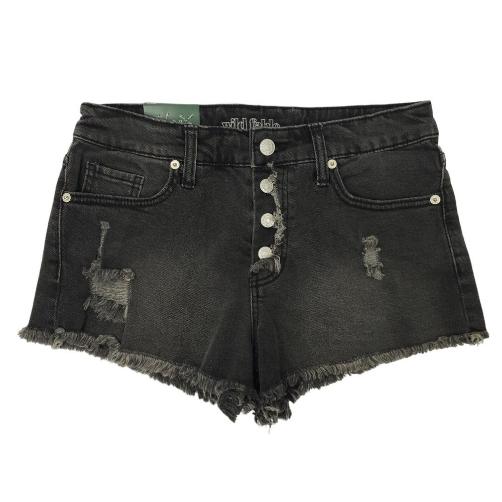 Wild Fable Black Denim HIgh Rise Shorts Womens 4 Fringe Hem Button Fly New